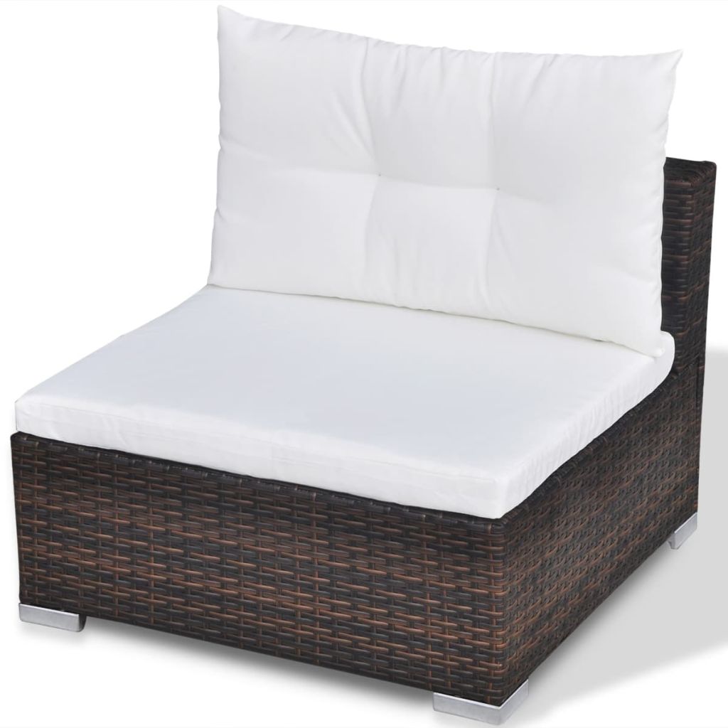 10 Piece Brown Poly Rattan Outdoor Sofa Set with Coffee Table and Ottoman Z606287