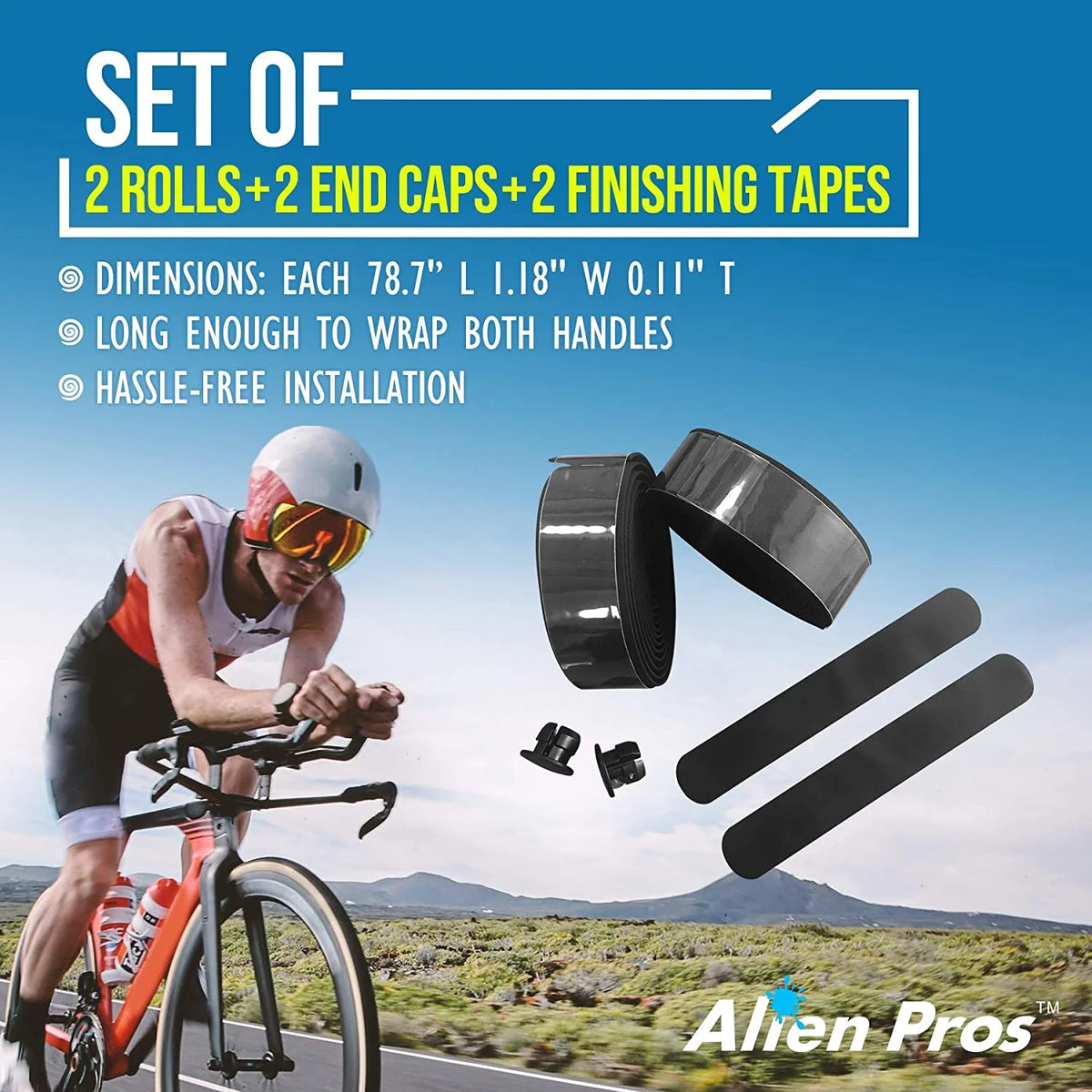 Bike Handlebar Tape EVA Set of 2 Black Red White Blue Pink Green D8634