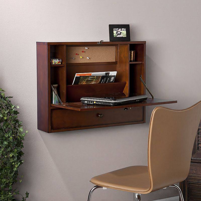 Wall Mount Folding Laptop Desk, Brown Mahogany T7886