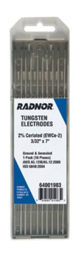 1/4x22 x 7x22 Ground Finish 2% Ceriated Tungsten Electrode (5 per Package) F716468