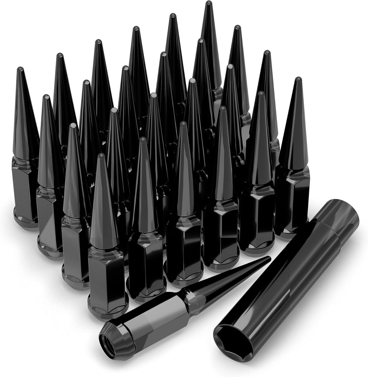 Chrome M14x2.00 1-Pc Hex Spike Lug Nut Set with Extra Spike Lug Nut, 33 Pack E310247
