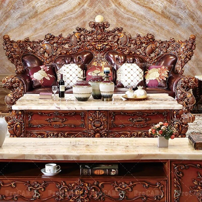 Genuine Leather Solid Wood Sofa Set S115