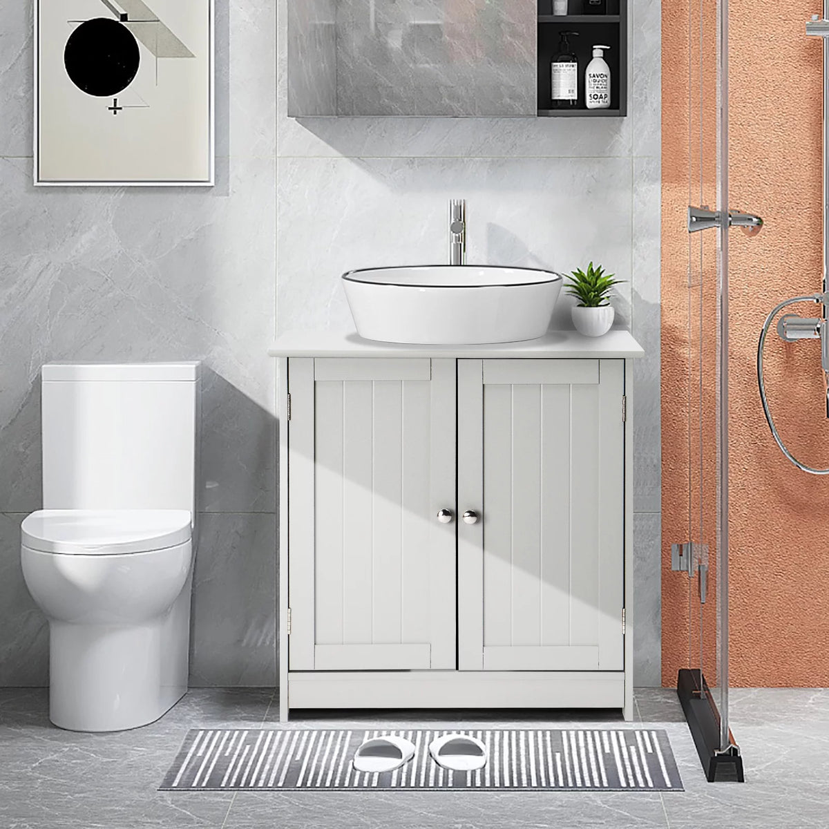 White Free Standing Bathroom Cabinet with 2 Doors V549825