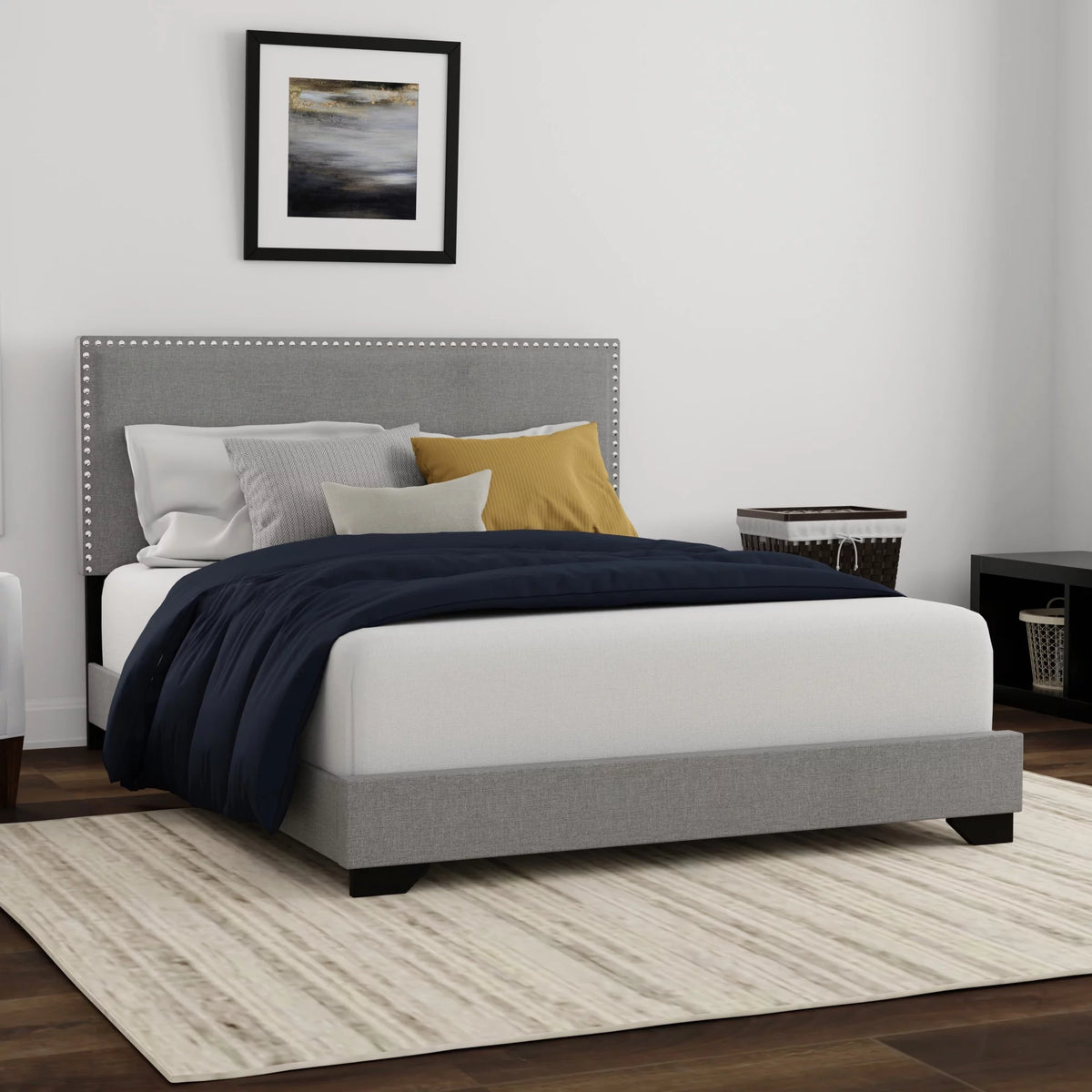 Cream Upholstered Full Platform Bed O855