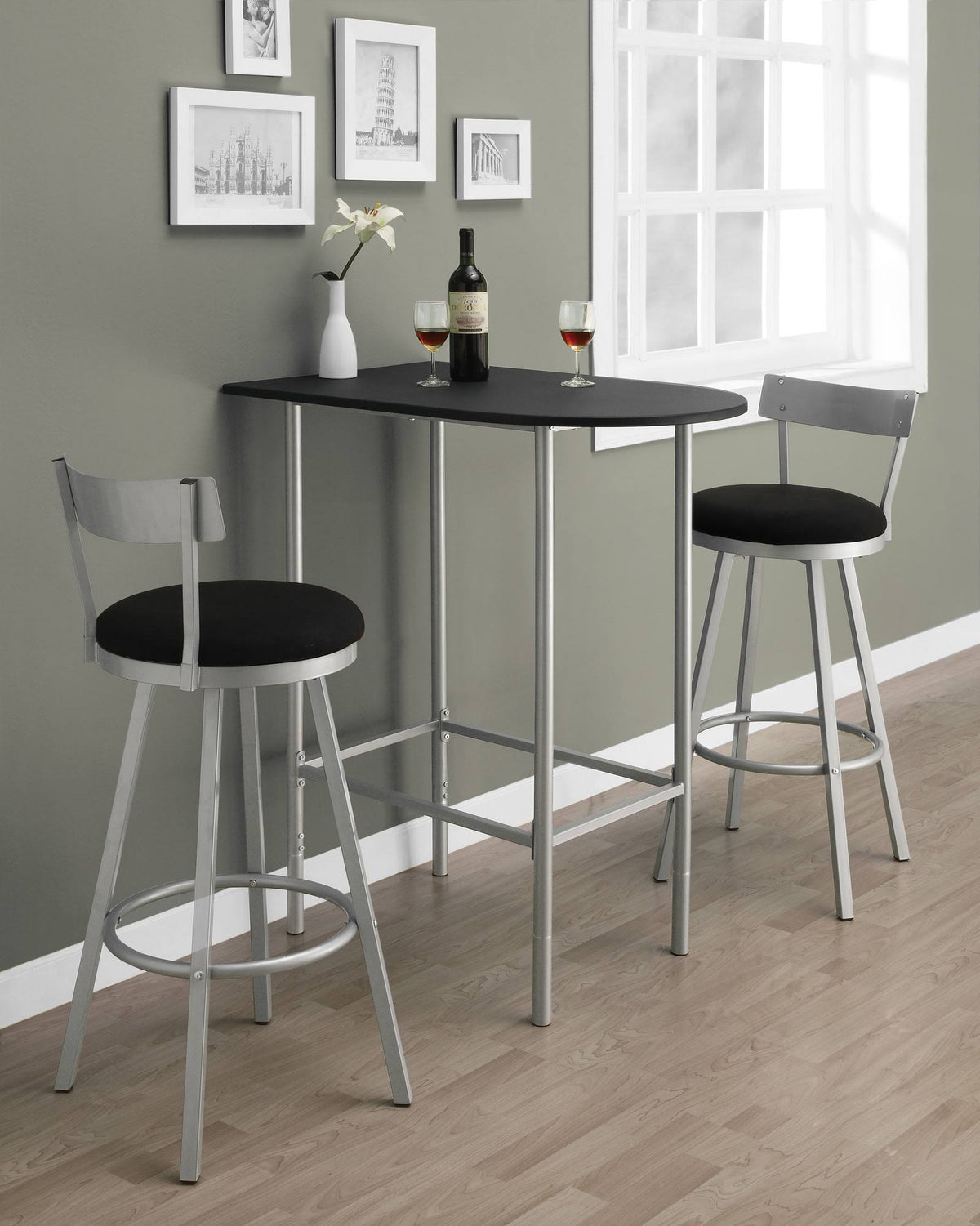 Black Silver MDF Metal Home Bar P324