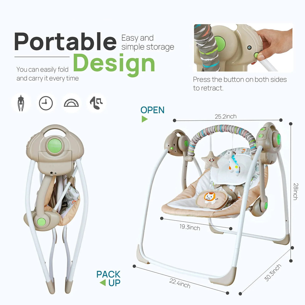 Portable Electric Baby Swing 6-25 lb Khaki E4070