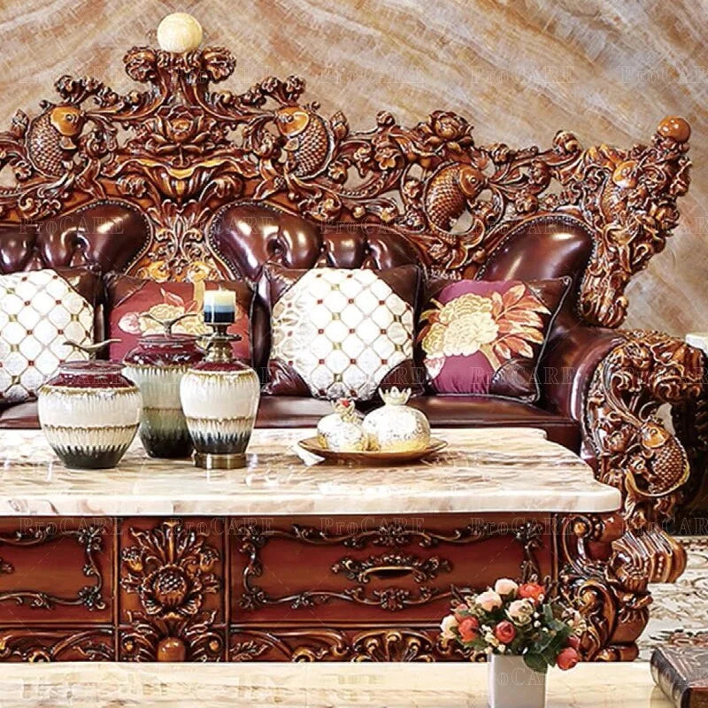 Genuine Leather Solid Wood Sofa Set S115