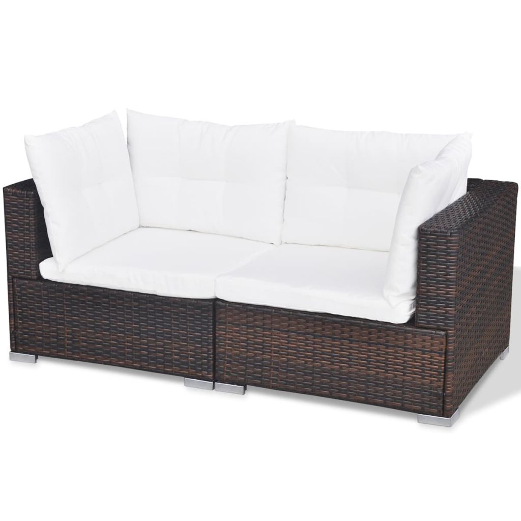10 Piece Brown Poly Rattan Outdoor Sofa Set with Coffee Table and Ottoman Z606287