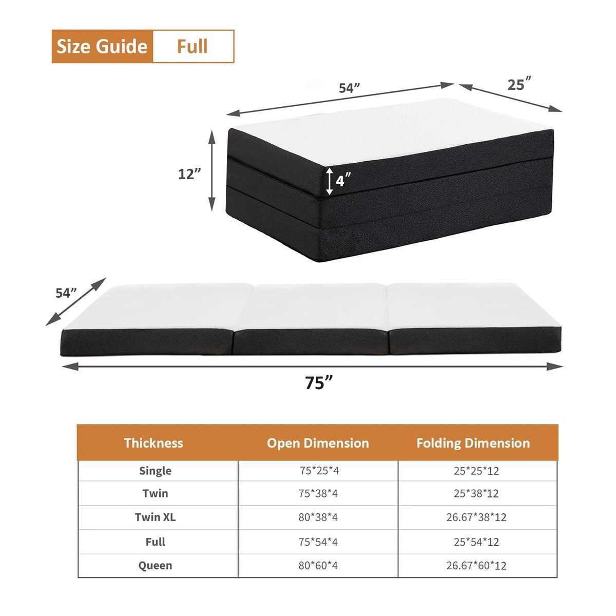 Memory Foam Tri-fold Mattress Full Size A9797