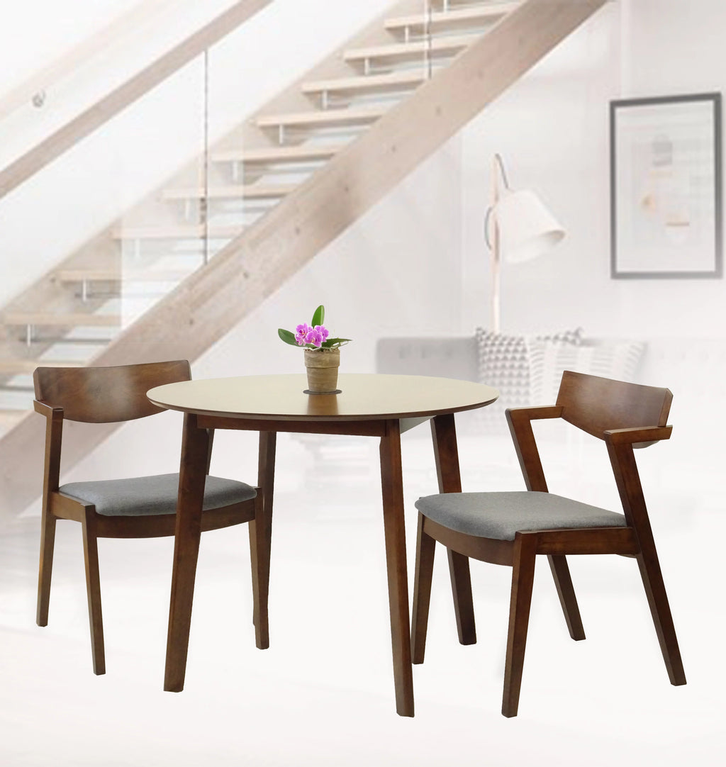 Solid Wood Dining Table and 2 Armchairs Medium Brown Y359667