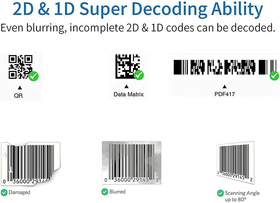 2.4GHz & USB Wireless 2D Barcode Scanner with Stand Pack of 2 M5706