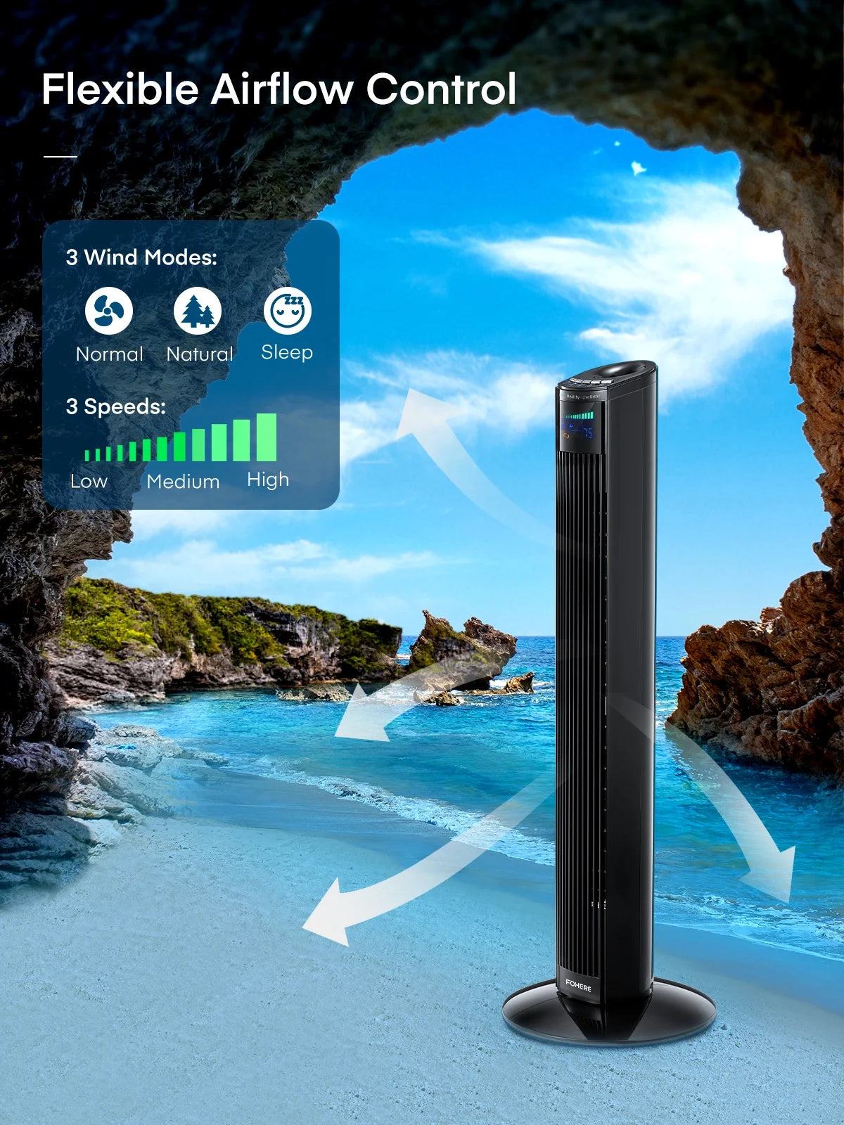 Black Oscillating Tower Fan with Remote Control J55010