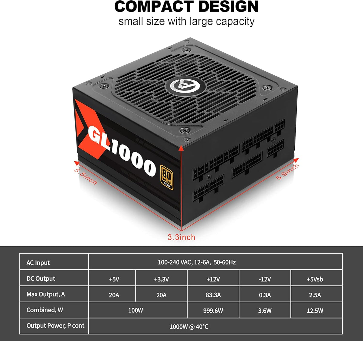 1000W Fully Modular Power Supply 80 Plus Gold C939862