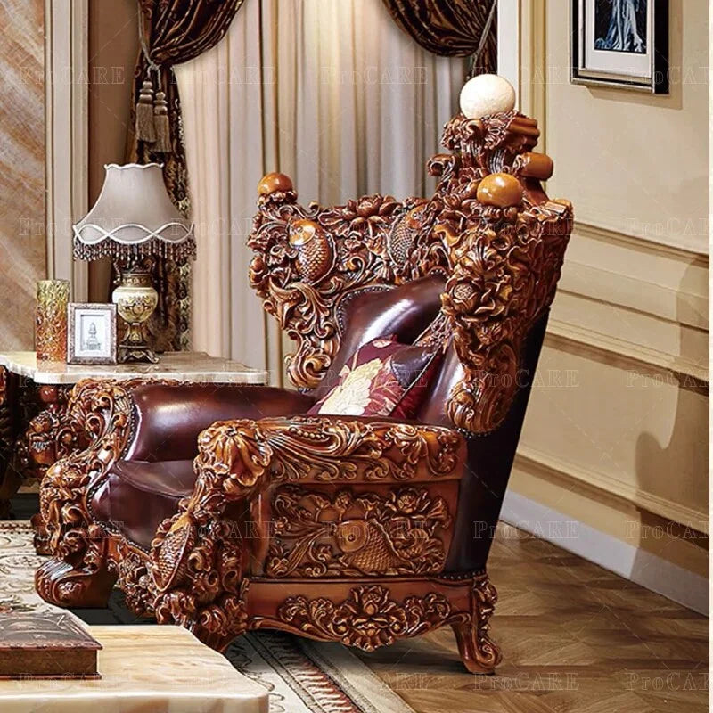 Genuine Leather Solid Wood Sofa Set S115