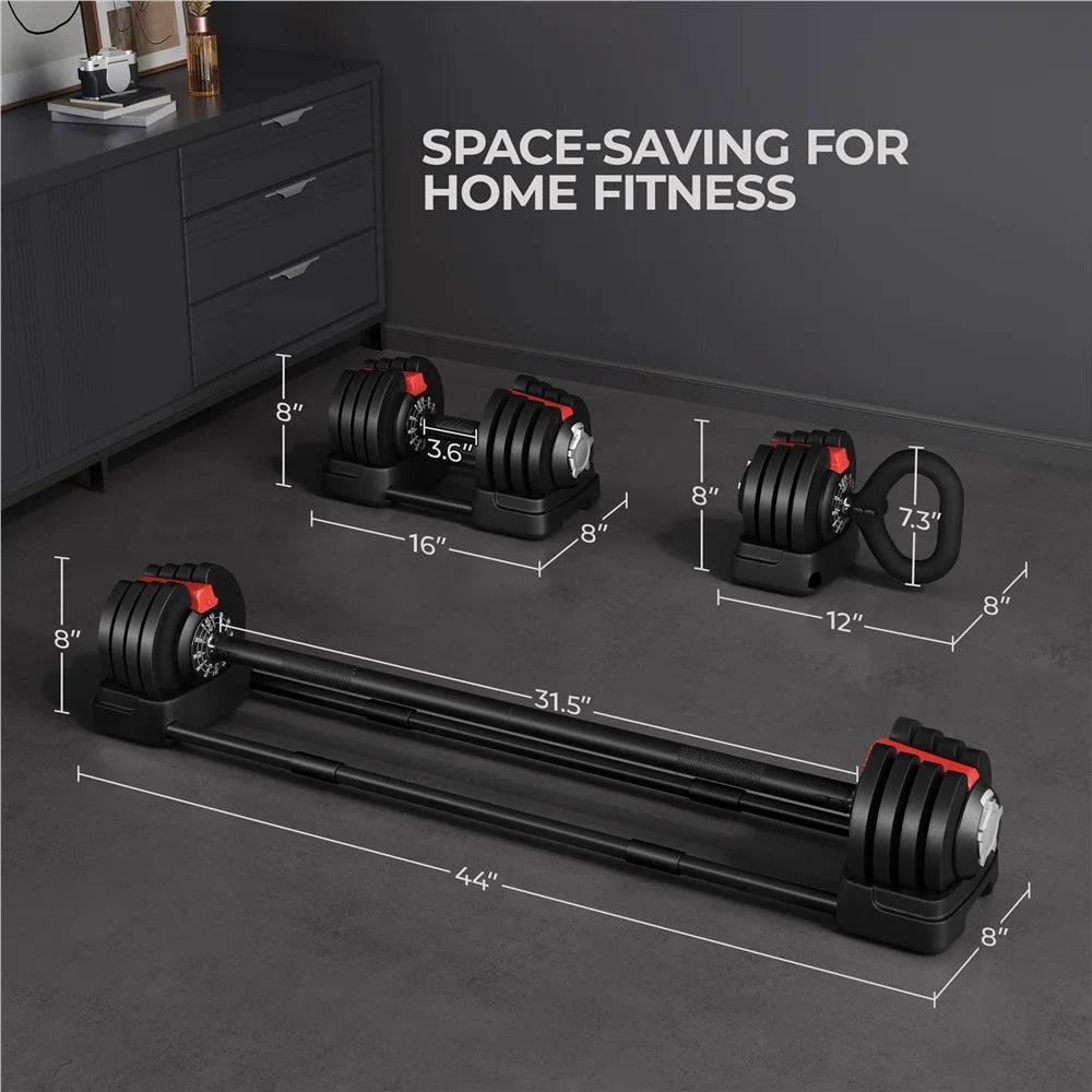 3-In-1 Quick-Adjust Dumbbell Weight Set with Anti-Slip Handle, Black W893