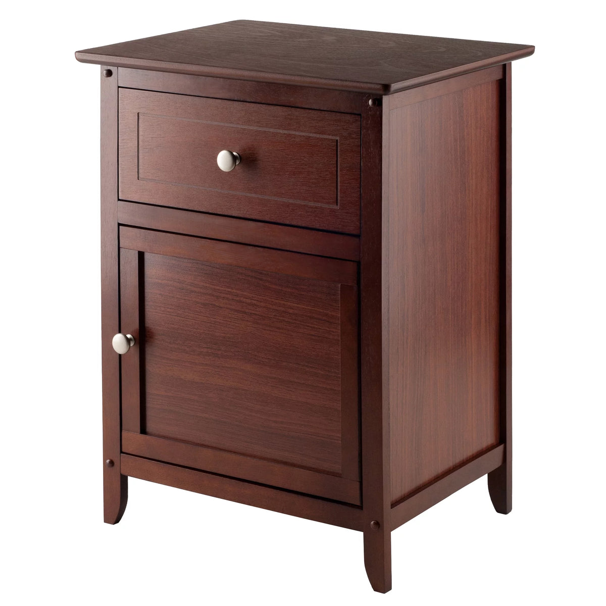 Walnut Wood Accent Table with Drawer and Door Cabinet E11511