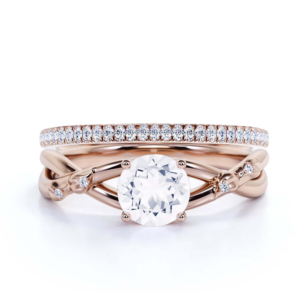 10k Solid Rose Gold Diamond Moissanite Engagement Ring with Matching Band O935484