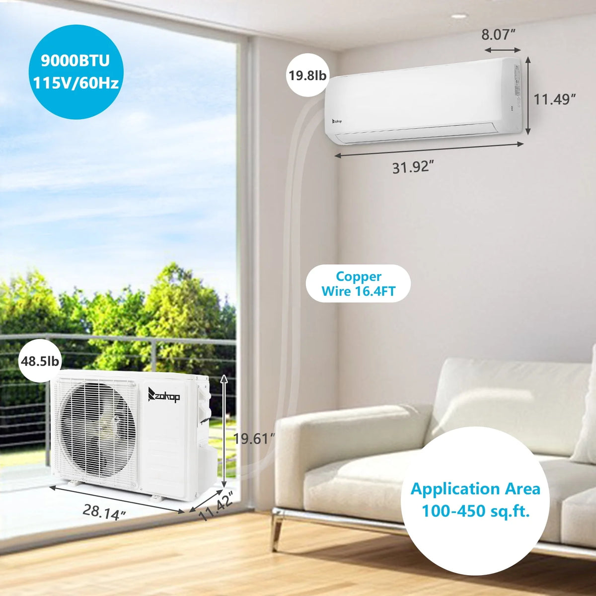 9000 BTU 19 Seer Mini Split Air Conditioner & Heater X2762
