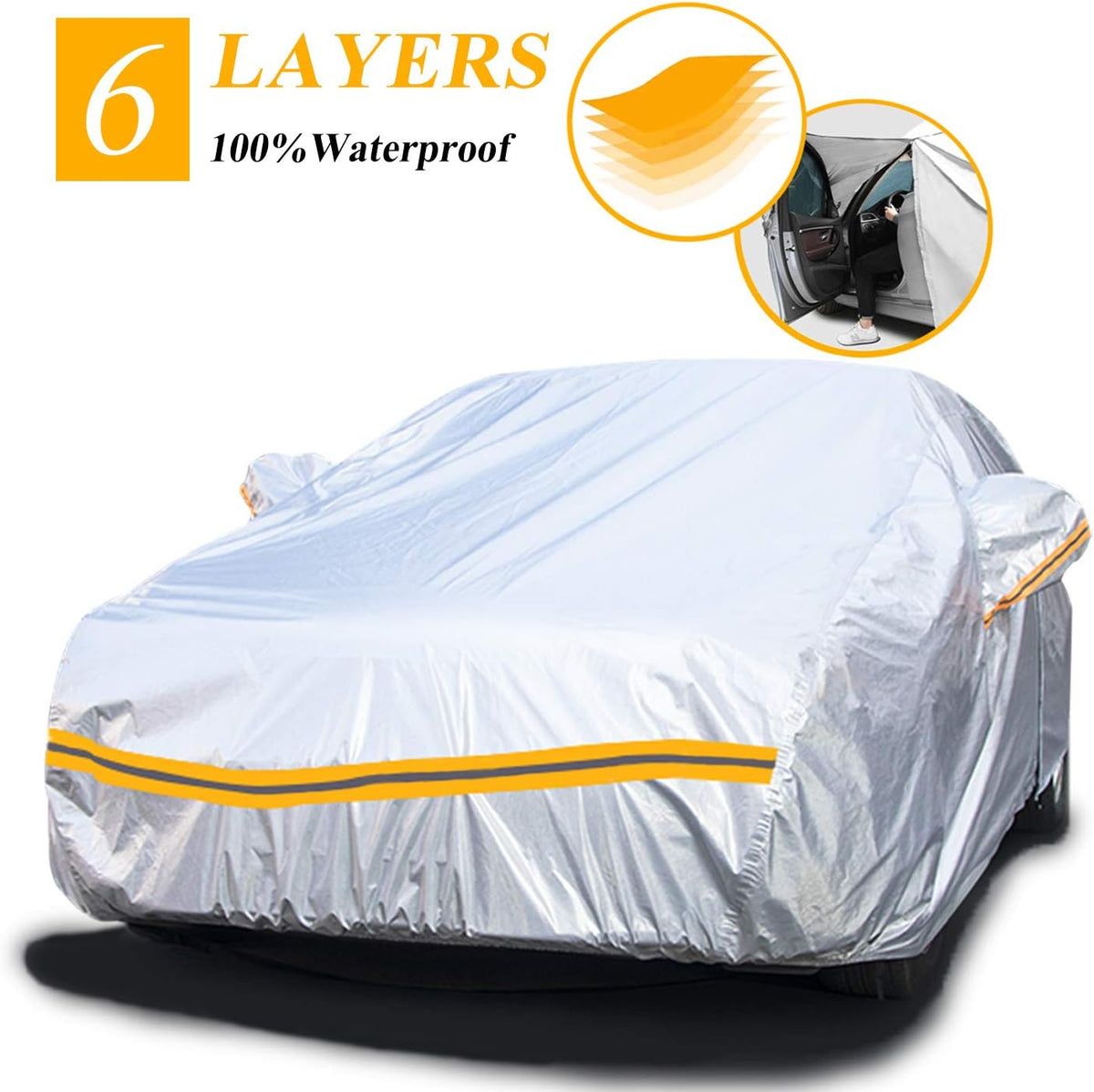 6 Layers Waterproof Hatchback Car Cover with Zipper Cotton X3813