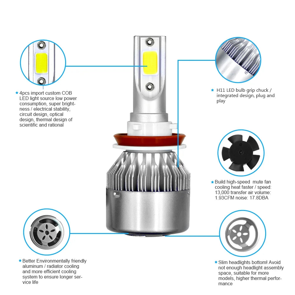 4pcs H11 LED Headlight Bulbs High Low Beam 6000K White U734043