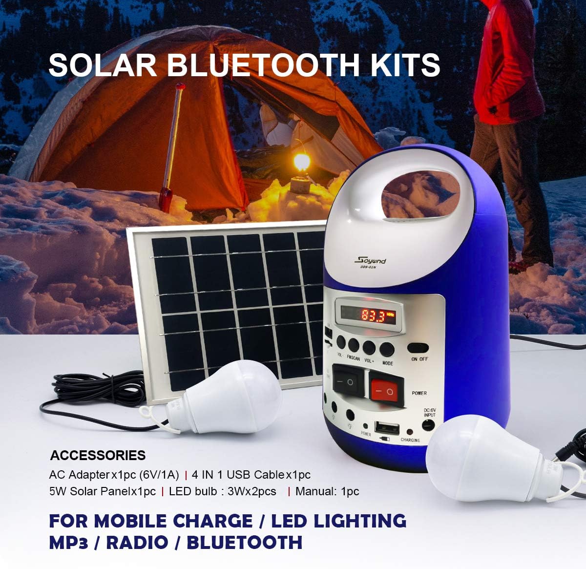 Solar Generator Portable Lighting System with Solar Panel, 3 Sets LED Lights C526