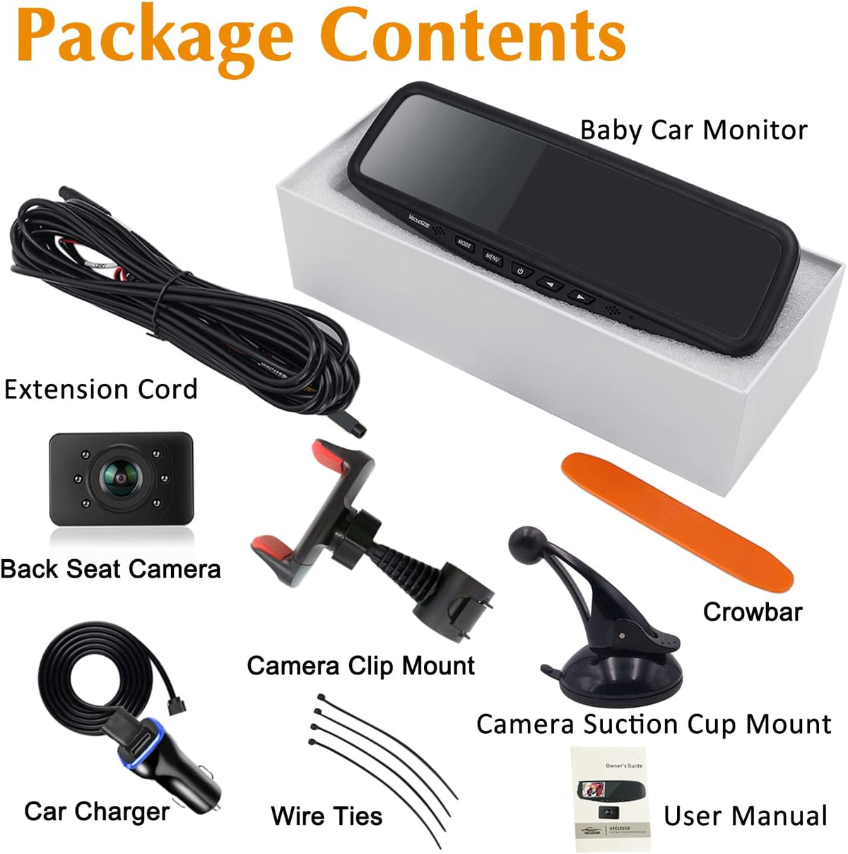 1080P HD Baby Car Monitor with Camera and Night Vision J4149