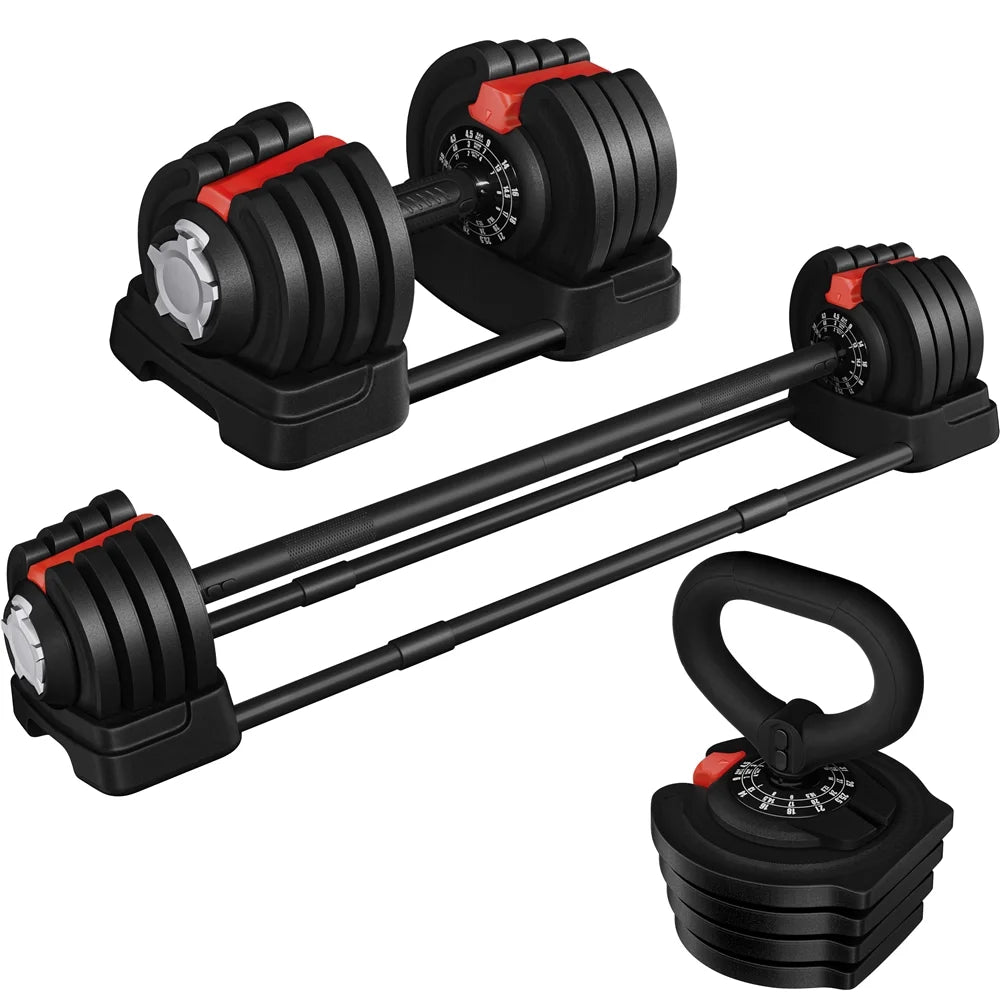 3-In-1 Quick-Adjust Dumbbell Weight Set with Anti-Slip Handle, Black W893