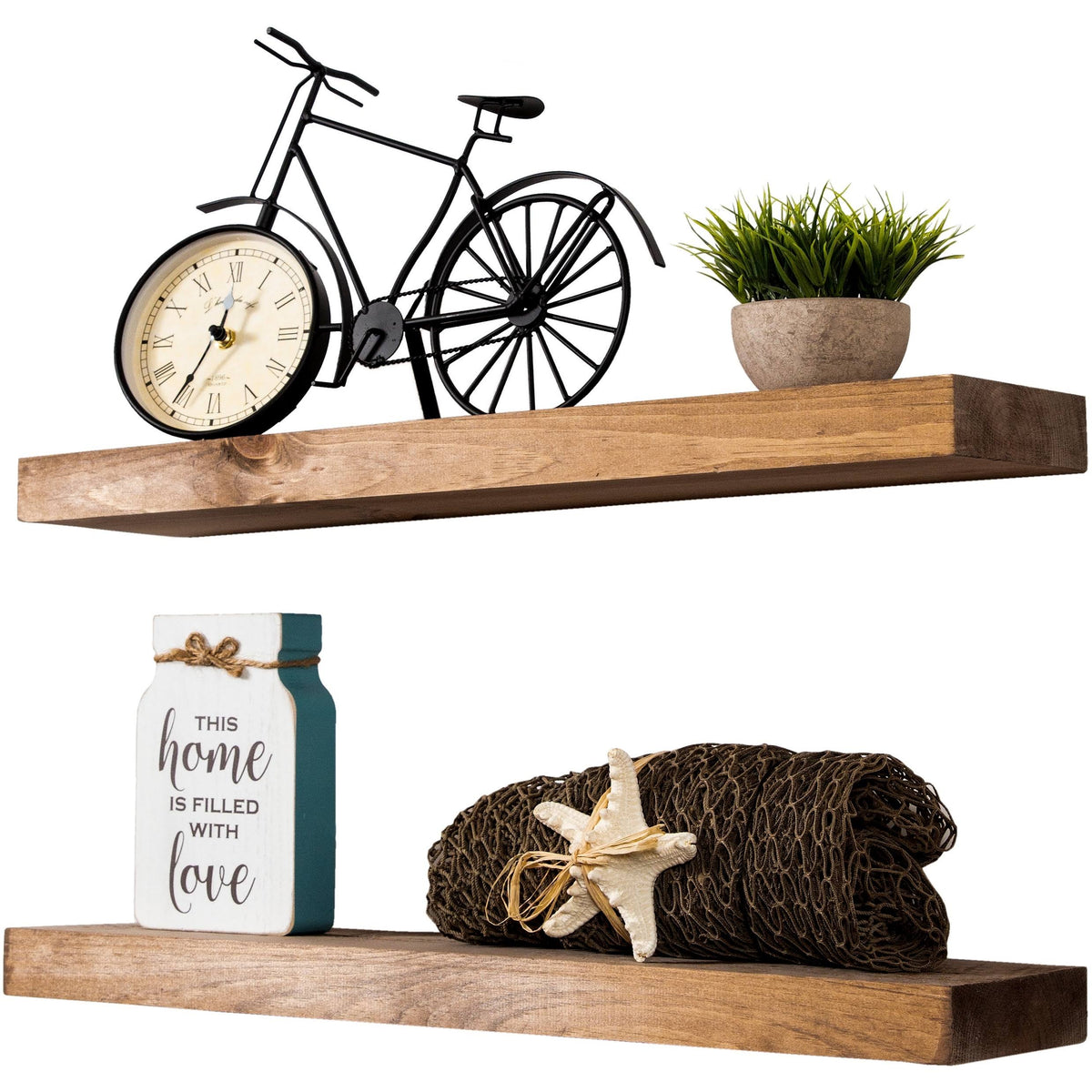 Rustic Wood Wall Shelf Set of 2 J649