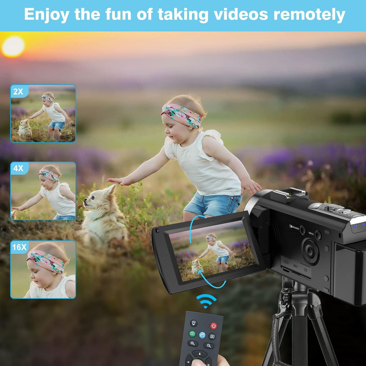 Full HD 1080P 24MP 30FPS 16X Zoom Digital Camera with 3.0 Inch 270° Rotation IPS Screen, Fill Light, Microphone, 2.4G Remote, 2 Batteries M8144