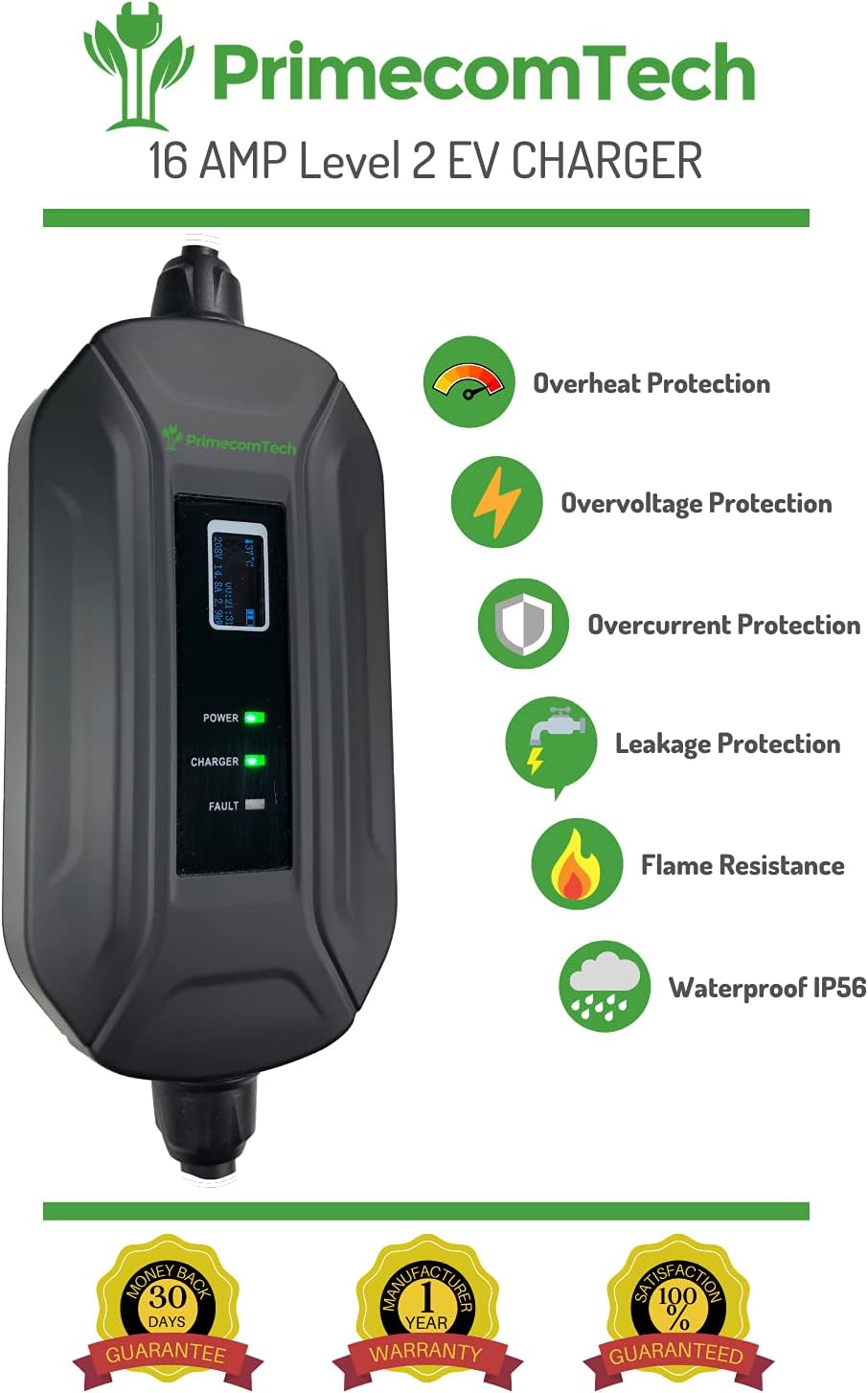 Portable Level 2 EV Charger 30ft with 6-20P M6444