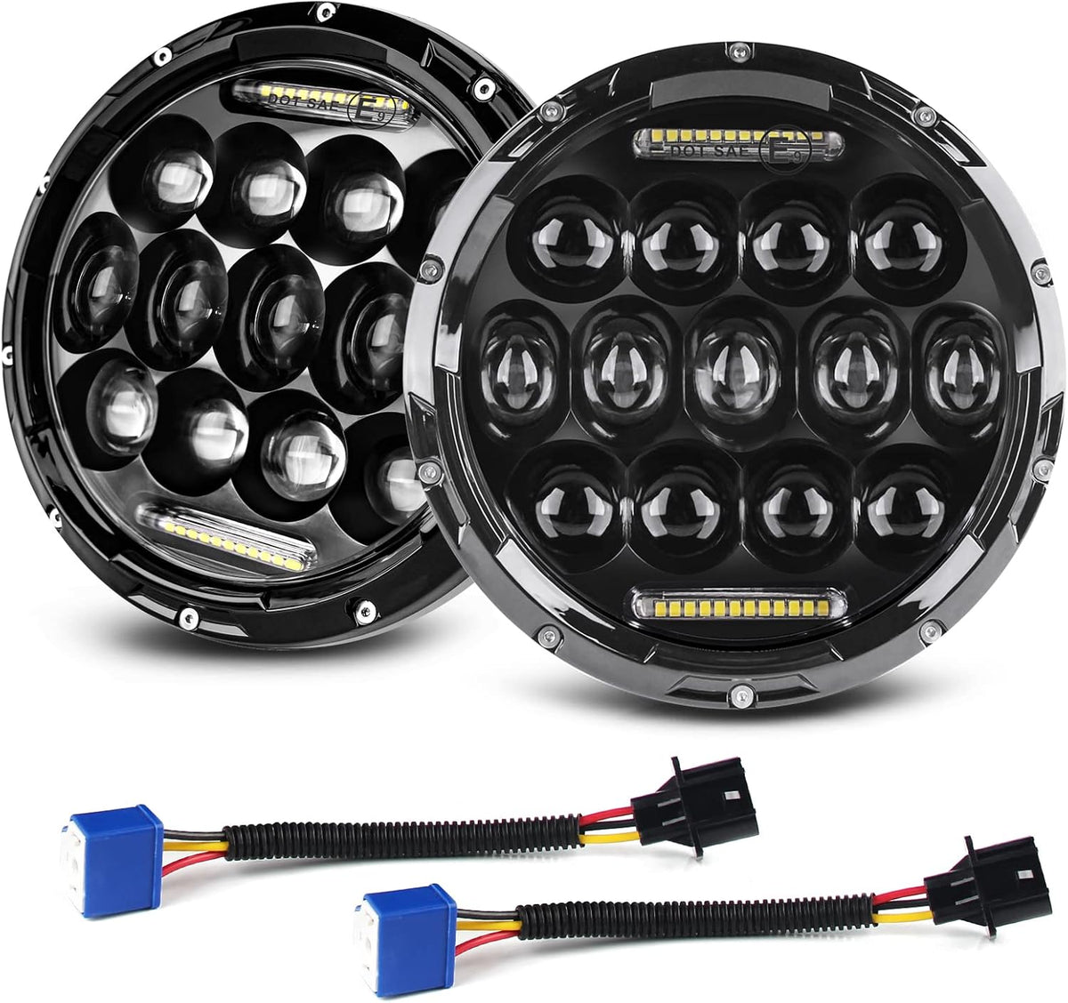7 inch LED Headlight Round 2pcs White Amber DRL Hi/lo Beam M14813