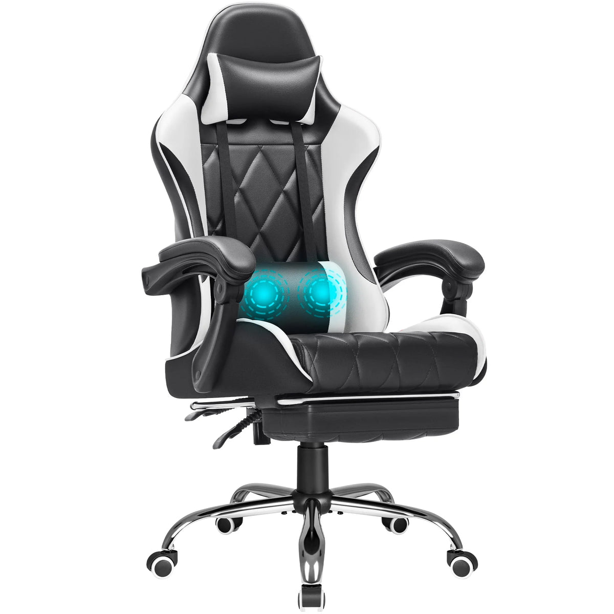 White High Back PU Leather Gaming Chair with Footrest L170