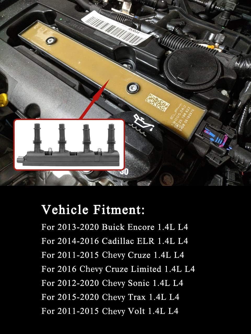 Ignition Coil Pack Compatible with 2011-2020 Chevy Cruze Sonic Trax Buick Encore Cadillac ELR L4 1.4L Replacement Pack of 2 F969