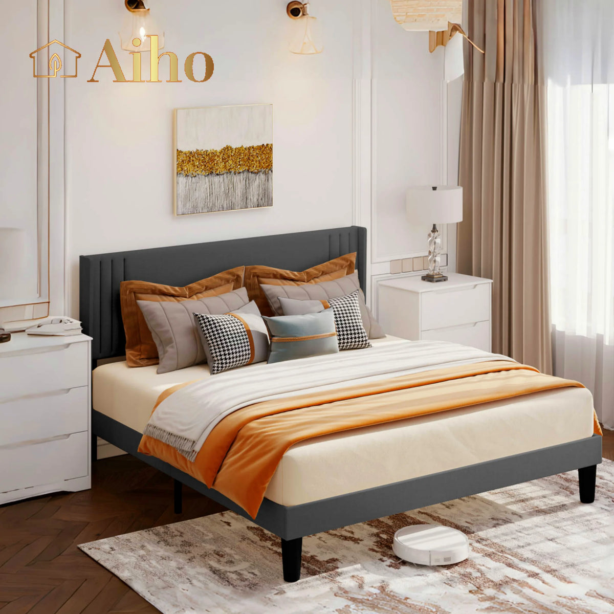 Queen Size Fabric Upholstered Bed Frame S555422