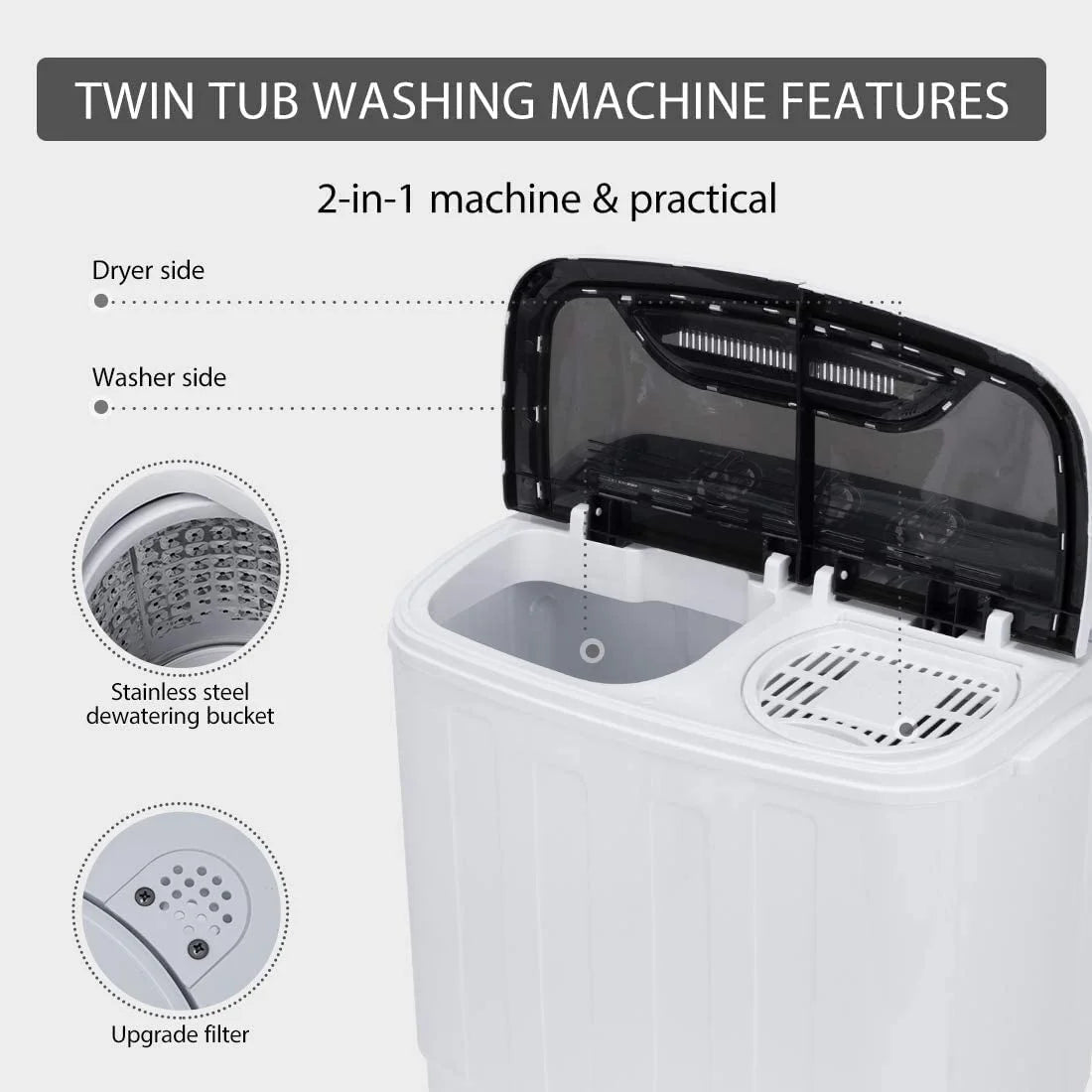 Portable Twin Tub Mini Laundry Washer and Spin Dryer Combo 13.5lbs G57837
