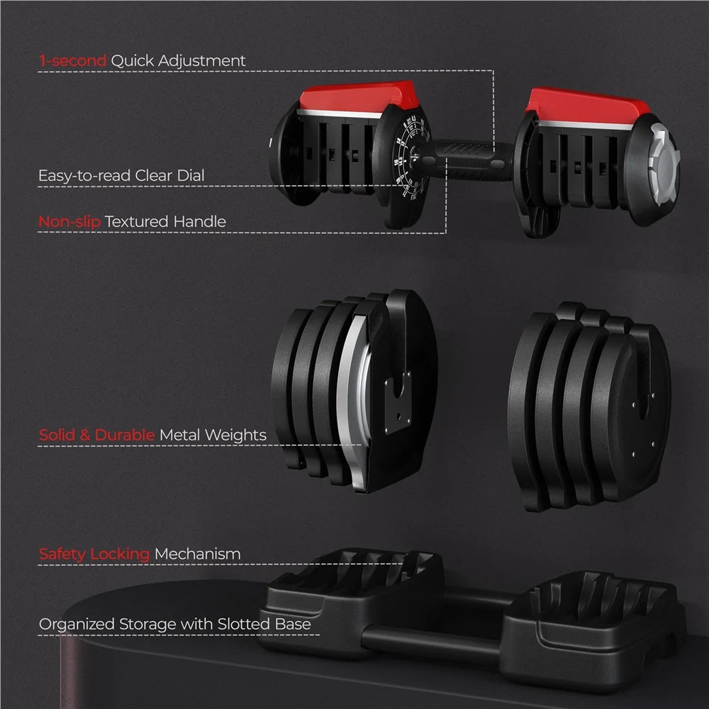 3-In-1 Quick-Adjust Dumbbell Weight Set with Anti-Slip Handle, Black W893