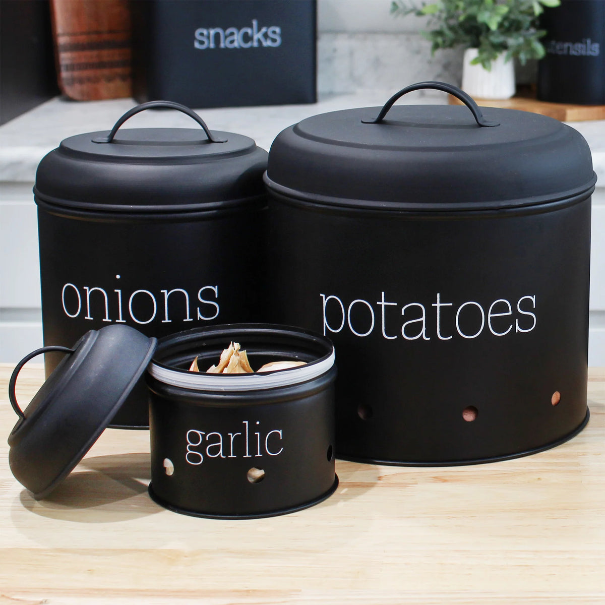 Black Vegetable Storage Canister Set N15801